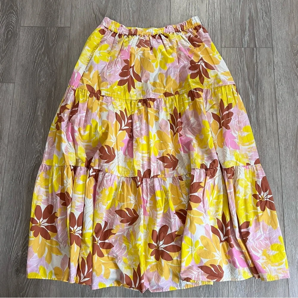 Xirena Angeline Tiered Cotton Skirt in Pink Lemonade